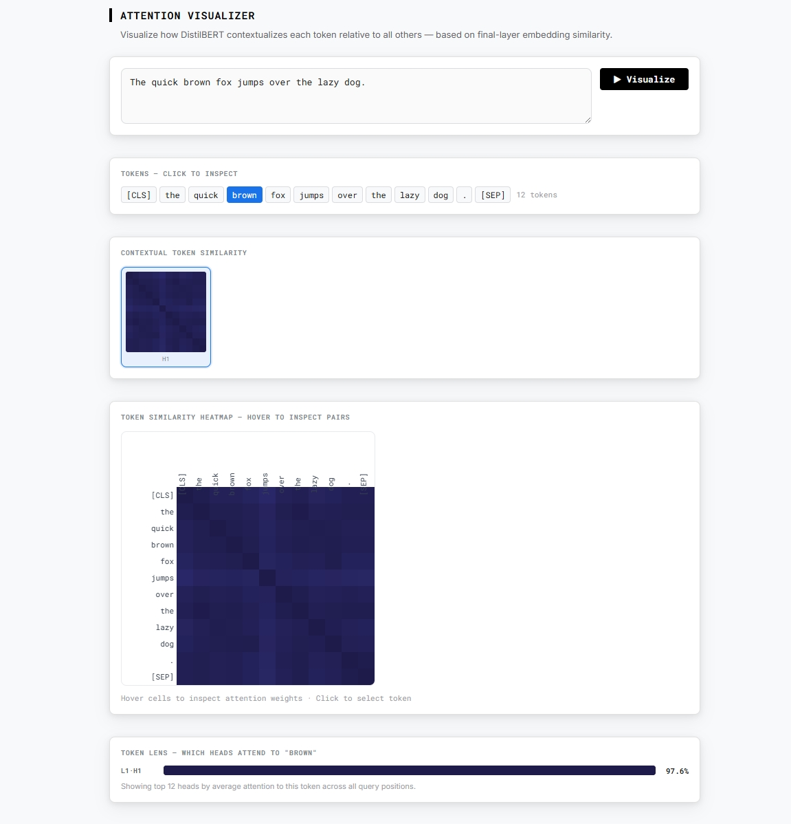 Embedding Explorer — transformer embedding similarity heatmap